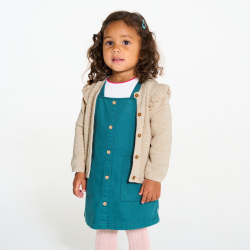 سترة منسوجة من خيط الصوف مع كشكش، بلون البيج للفتيات الصغيرات